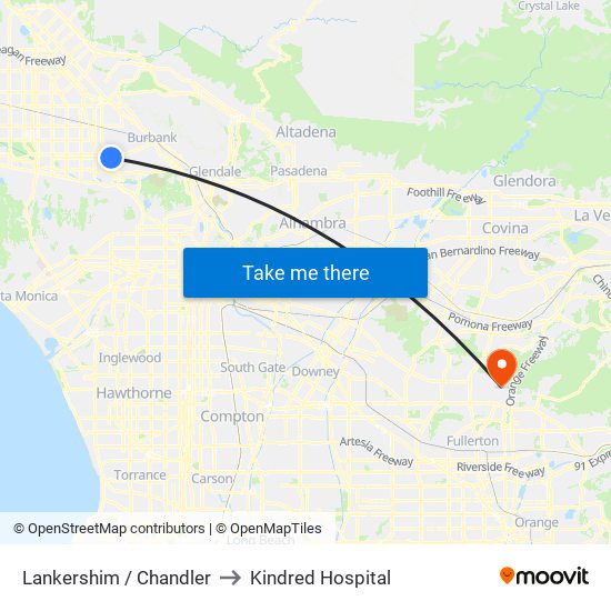 Lankershim / Chandler to Kindred Hospital map