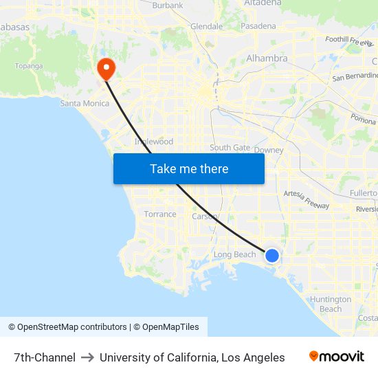 7th-Channel to University of California, Los Angeles map