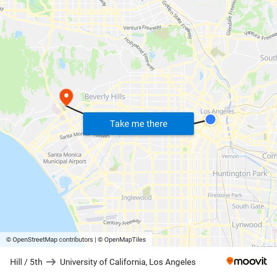 Hill / 5th to University of California, Los Angeles map