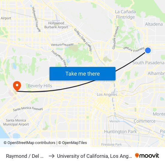 Raymond / Del Mar to University of California, Los Angeles map