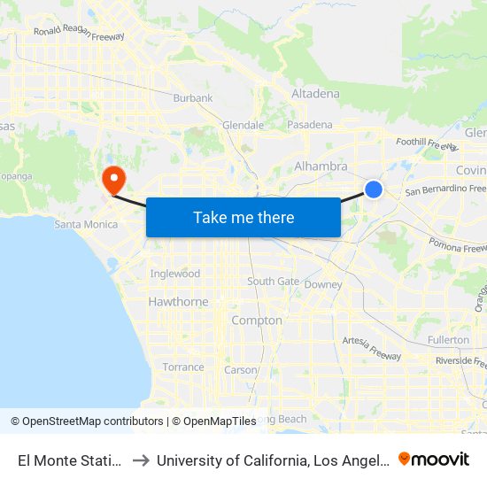 El Monte Station to University of California, Los Angeles map