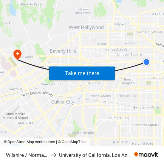 Wilshire / Normandie to University of California, Los Angeles map