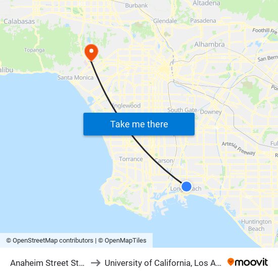 Anaheim Street Station to University of California, Los Angeles map