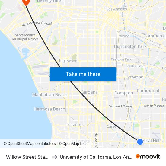 Willow Street Station to University of California, Los Angeles map