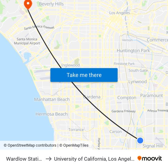 Wardlow Station to University of California, Los Angeles map