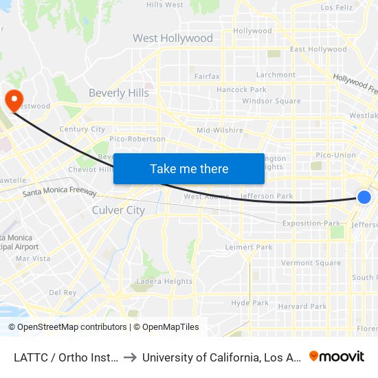 LATTC / Ortho Institute to University of California, Los Angeles map
