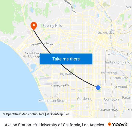 Avalon Station to University of California, Los Angeles map