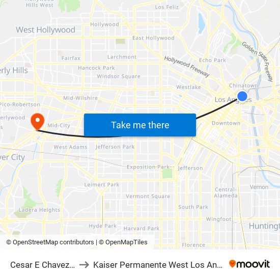 Cesar E Chavez / Alameda to Kaiser Permanente West Los Angeles Medical Center map
