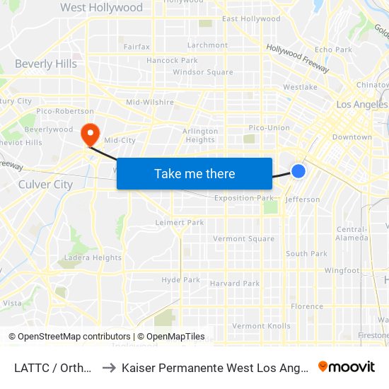 LATTC / Ortho Institute to Kaiser Permanente West Los Angeles Medical Center map