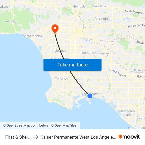 First & Shelter C N to Kaiser Permanente West Los Angeles Medical Center map