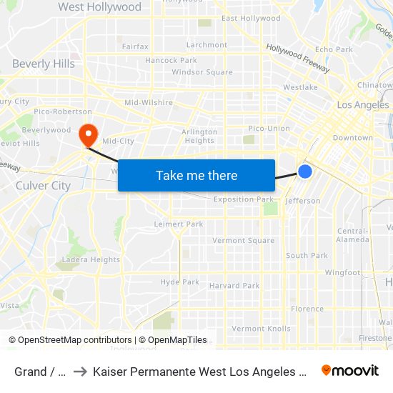 Grand / 23rd to Kaiser Permanente West Los Angeles Medical Center map