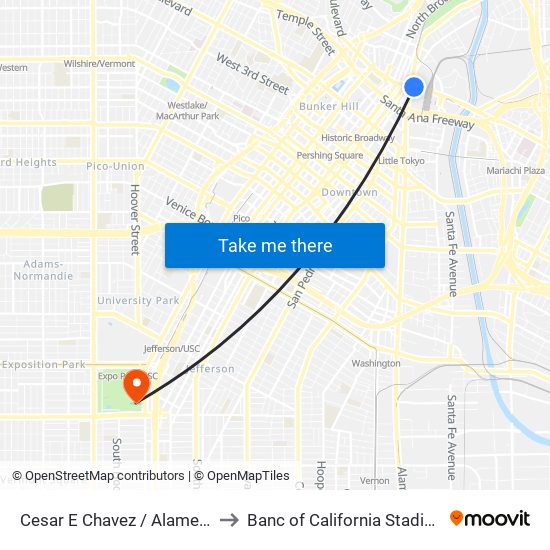 Cesar E Chavez / Alameda to Banc of California Stadium map