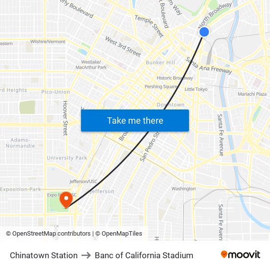 Chinatown Station to Banc of California Stadium map