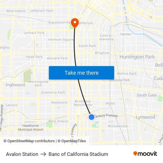 Avalon Station to Banc of California Stadium map