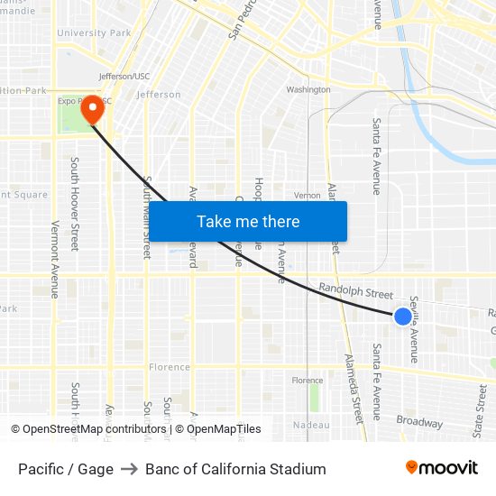 Pacific / Gage to Banc of California Stadium map