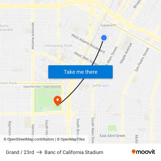 Grand / 23rd to Banc of California Stadium map