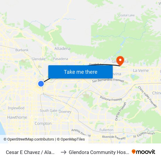 Cesar E Chavez / Alameda to Glendora Community Hospital map