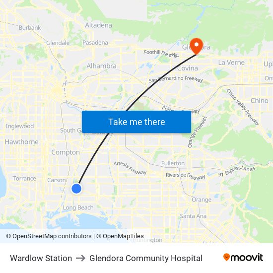 Wardlow Station to Glendora Community Hospital map