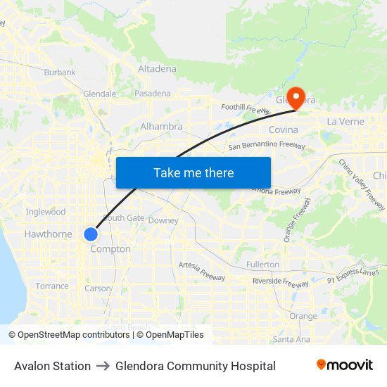Avalon Station to Glendora Community Hospital map