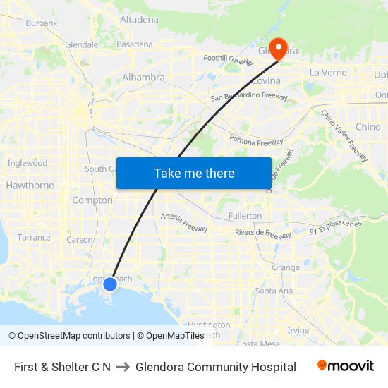 First & Shelter C N to Glendora Community Hospital map