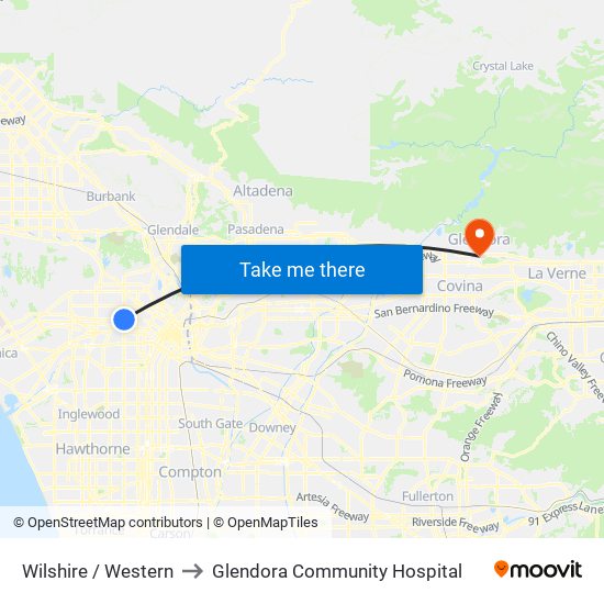 Wilshire / Western to Glendora Community Hospital map