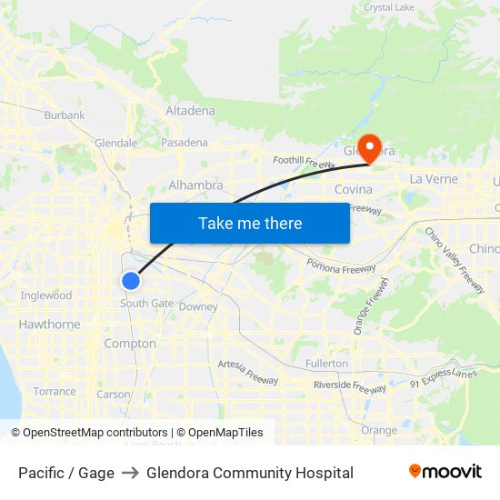 Pacific / Gage to Glendora Community Hospital map