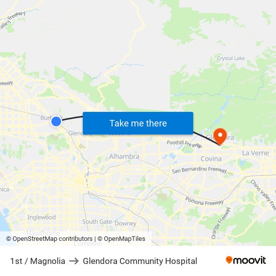 1st / Magnolia to Glendora Community Hospital map