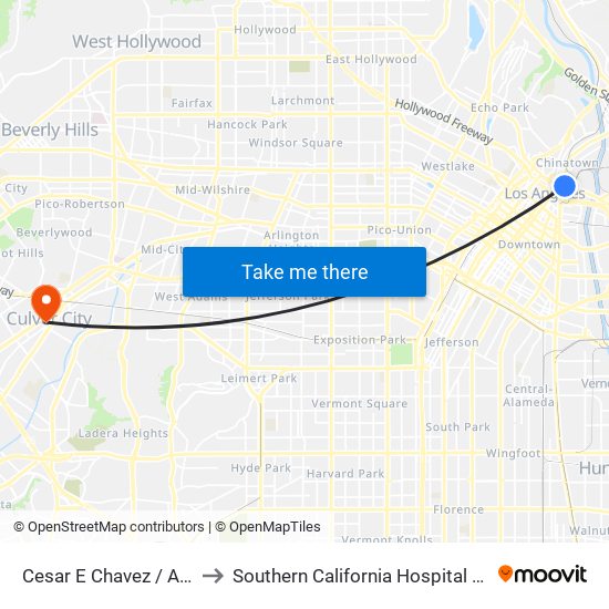 Cesar E Chavez / Alameda to Southern California Hospital Culver City map