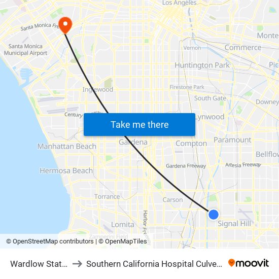 Wardlow Station to Southern California Hospital Culver City map