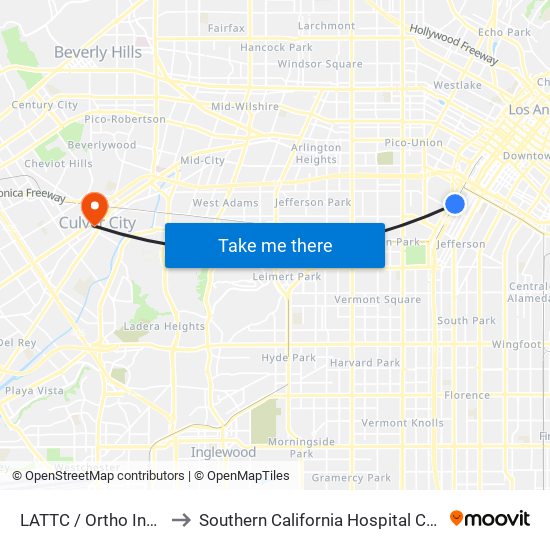 LATTC / Ortho Institute to Southern California Hospital Culver City map