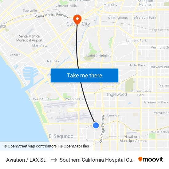 Aviation / LAX Station to Southern California Hospital Culver City map