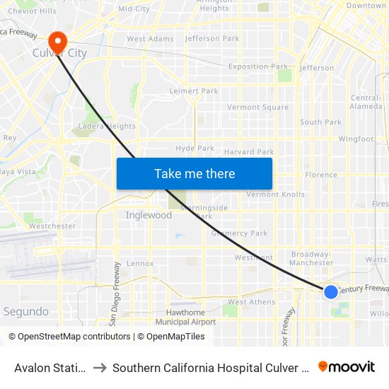 Avalon Station to Southern California Hospital Culver City map