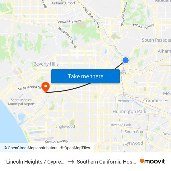 Lincoln Heights / Cypress Park Station to Southern California Hospital Culver City map