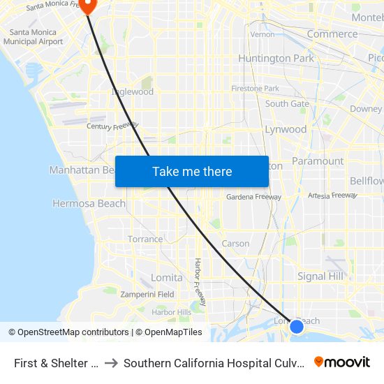 First & Shelter C N to Southern California Hospital Culver City map