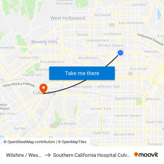 Wilshire / Western to Southern California Hospital Culver City map