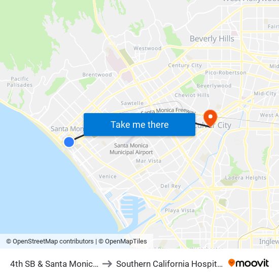 4th SB & Santa Monica Place Co to Southern California Hospital Culver City map