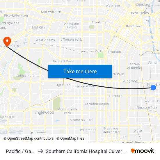 Pacific / Gage to Southern California Hospital Culver City map