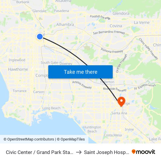 Civic Center / Grand Park Station to Saint Joseph Hospital map