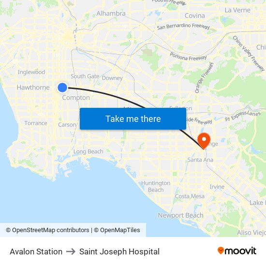 Avalon Station to Saint Joseph Hospital map