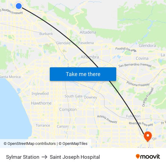 Sylmar Station to Saint Joseph Hospital map