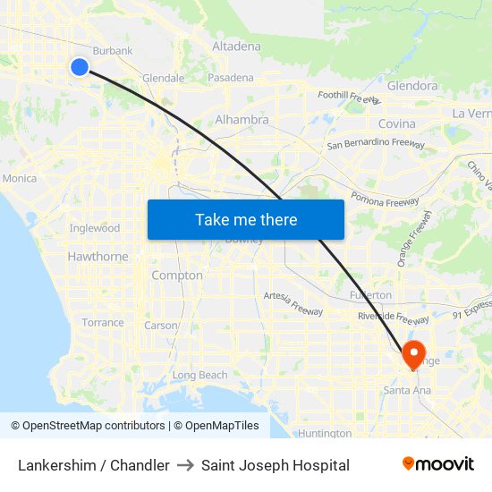 Lankershim / Chandler to Saint Joseph Hospital map