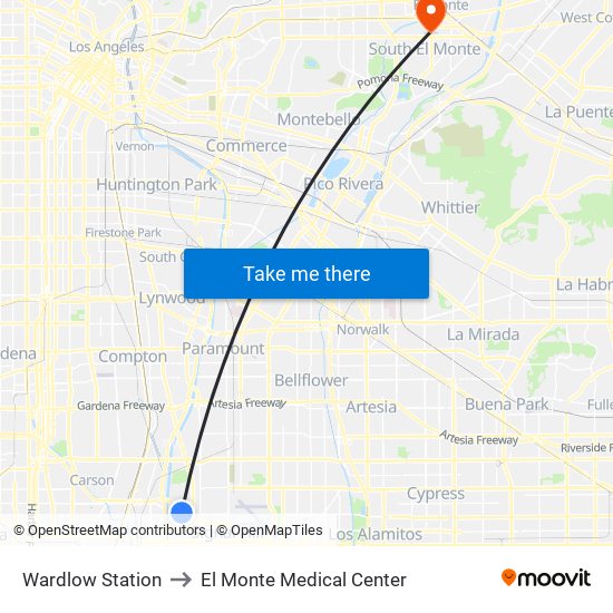 Wardlow Station to El Monte Medical Center map