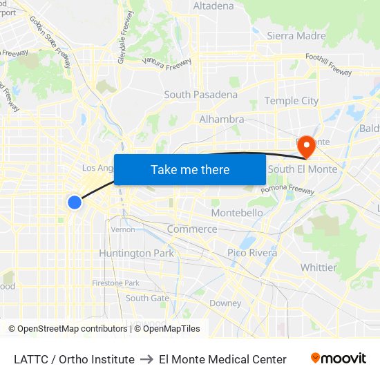 LATTC / Ortho Institute to El Monte Medical Center map