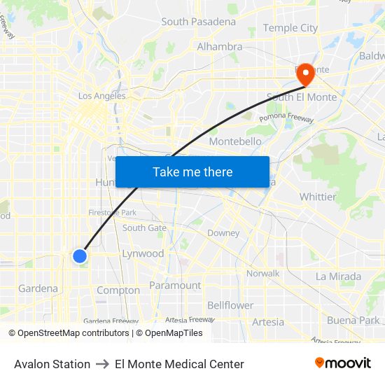Avalon Station to El Monte Medical Center map