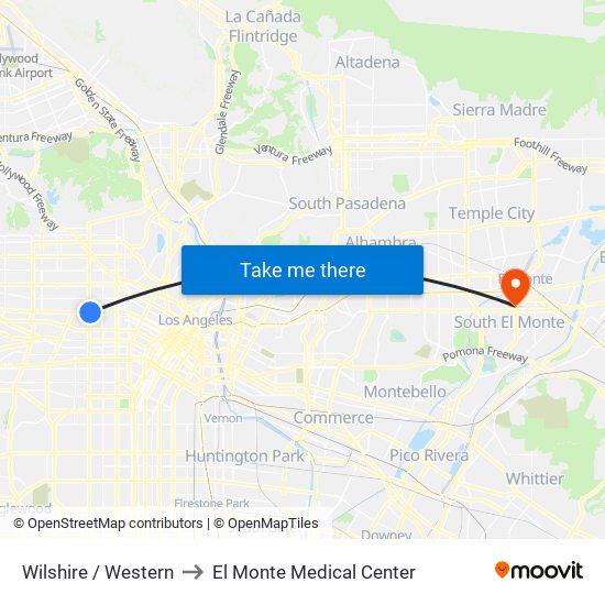 Wilshire / Western to El Monte Medical Center map