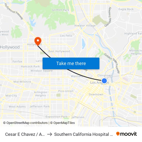 Cesar E Chavez / Alameda to Southern California Hospital Hollywood map