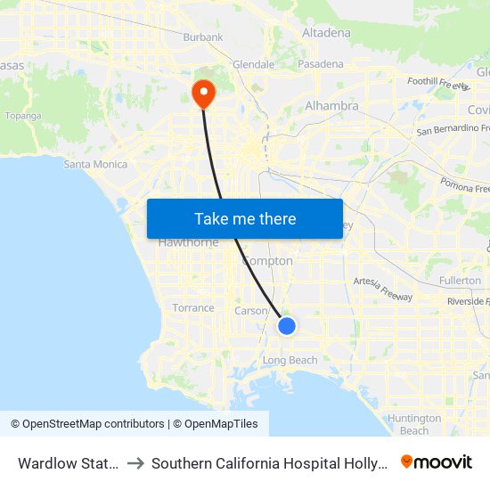 Wardlow Station to Southern California Hospital Hollywood map