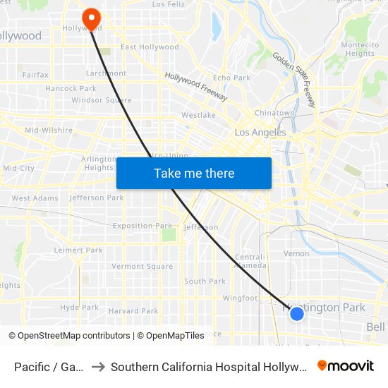 Pacific / Gage to Southern California Hospital Hollywood map
