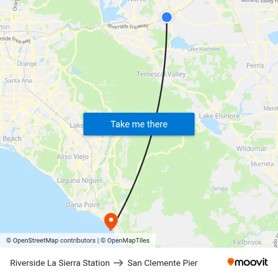 Riverside La Sierra Station to San Clemente Pier map