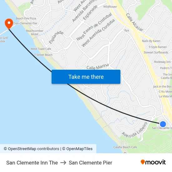 San Clemente Inn The to San Clemente Pier map